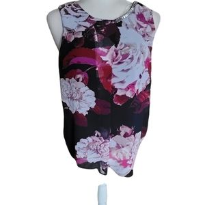 Dressbarn sleeveless purple floral blouse top flowy small new with tags work